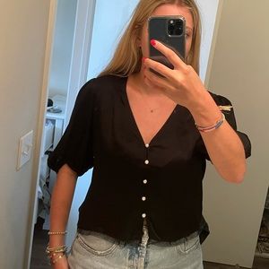 Wilfred satin blouse with lace detail on bottom